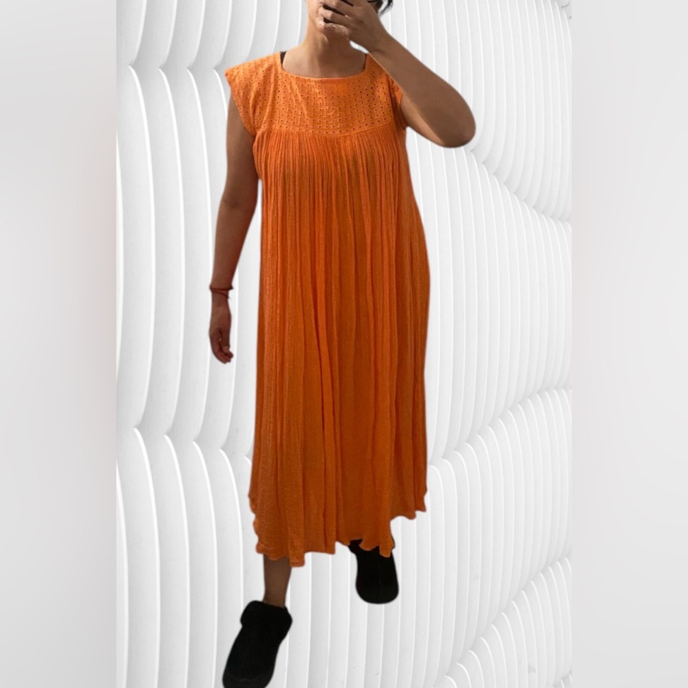 Vintage Tangerine Sleeveless Spring Summer Boho minimalist 80s Sun Dress